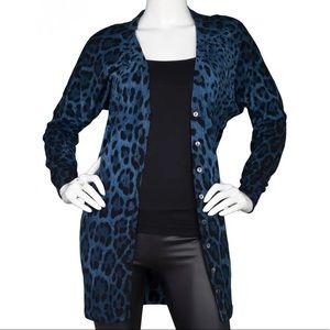 Dolce & Gabbana Blue & Black Leopard Print Wool Cardigan Sweater
